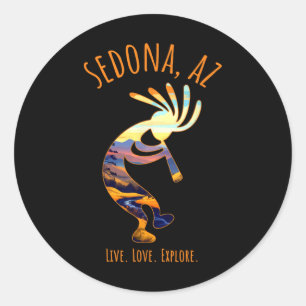 Adesivo Redondo Sedona Arizona Usa Dançando Kokopelli Sudoeste Des