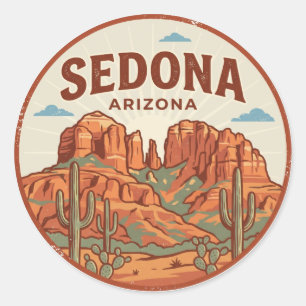 Adesivo Redondo Sedona Cacto Vintage Arizona