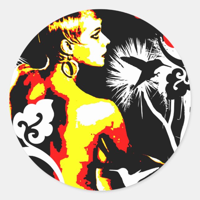 Adesivo Redondo Sedução nostálgica - Dança de beija-flor (Frente)