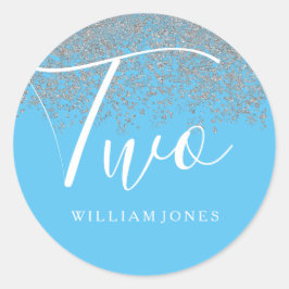 Adesivo Redondo Segundo aniversário Azul do Silver Glitter Boys