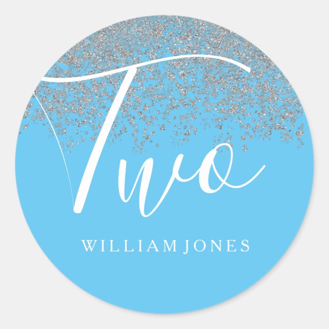 Adesivo Redondo Segundo aniversário Azul do Silver Glitter Boys (Frente)