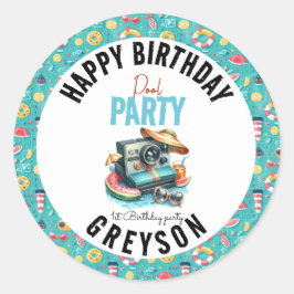 Adesivo Redondo Segundo aniversário da Piscina de Verão