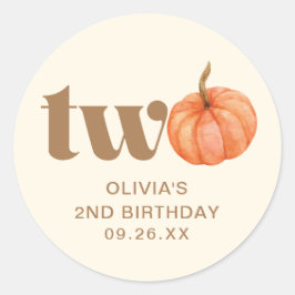 Adesivo Redondo Segundo aniversário de Abóbora de Aquarela de Boho
