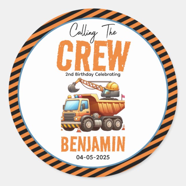 Adesivo Redondo Segundo aniversário de Bombeiros de Construção (Frente)