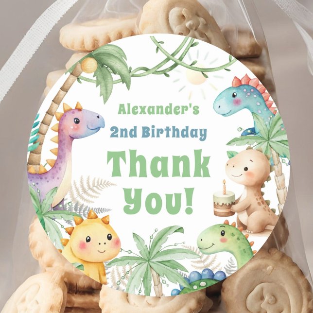 Adesivo Redondo Segundo aniversário Dinossauro Cite Dino (Criador carregado)