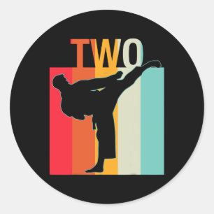 Adesivo Redondo segundo aniversário dotado de Karate Retro Taekwon
