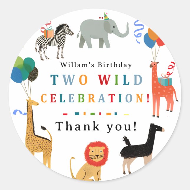Adesivo Redondo Segundo aniversário Selvagem e Whimsical (Frente)