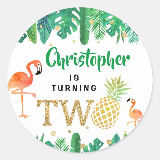 Adesivo Redondo Segundo aniversário Tropical Summer Beach Luau Boy (Frente)