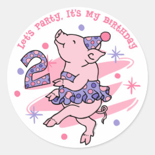Adesivo Redondo segundo aniversário Tutu Piggy