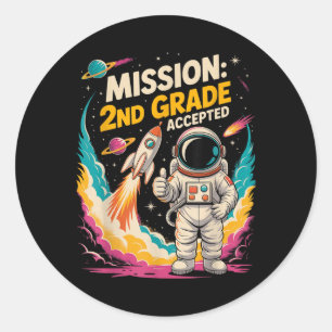 Adesivo Redondo Segundo De Missão Engraçada Grau De Astronauta Cri