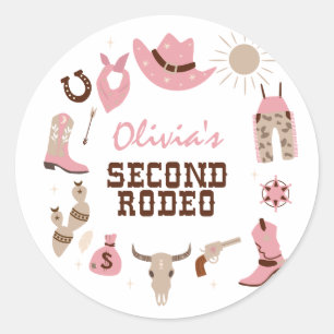 Adesivo Redondo Segundo Rodeio Pink Western Cowboy Aniversário de 
