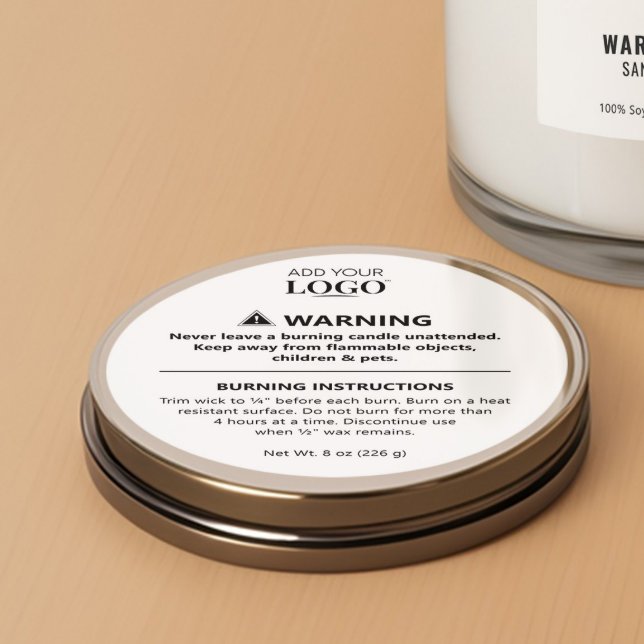 Adesivo Redondo Segurança mínima de aviso de velas preto e branco (Criador carregado)