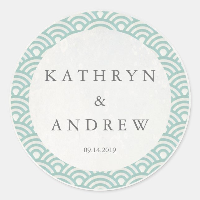 Adesivo Redondo Seigaiha Japonês Onda Nomes Personalizados+Casamen (Frente)