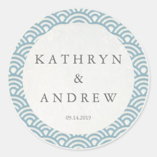 Adesivo Redondo Seigaiha Japonês Onda Nomes Personalizados+Casamen