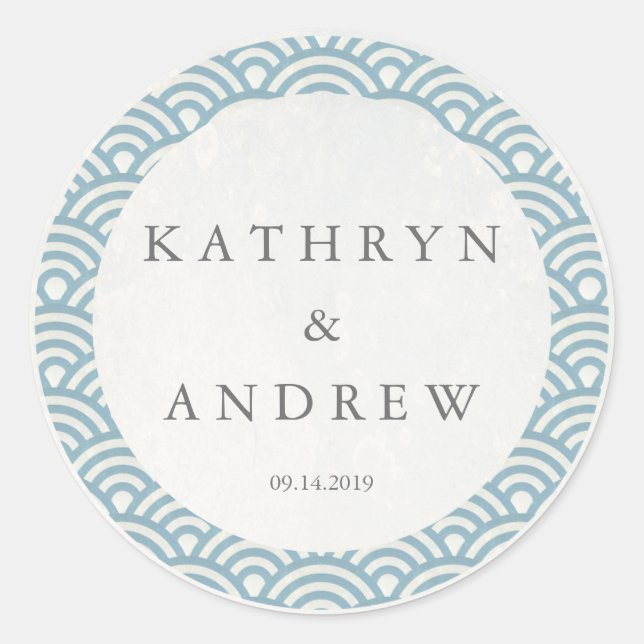 Adesivo Redondo Seigaiha Japonês Onda Nomes Personalizados+Casamen (Frente)