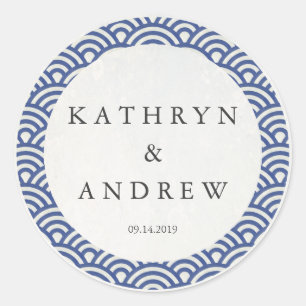 Adesivo Redondo Seigaiha Japonês Onda Nomes Personalizados+Casamen