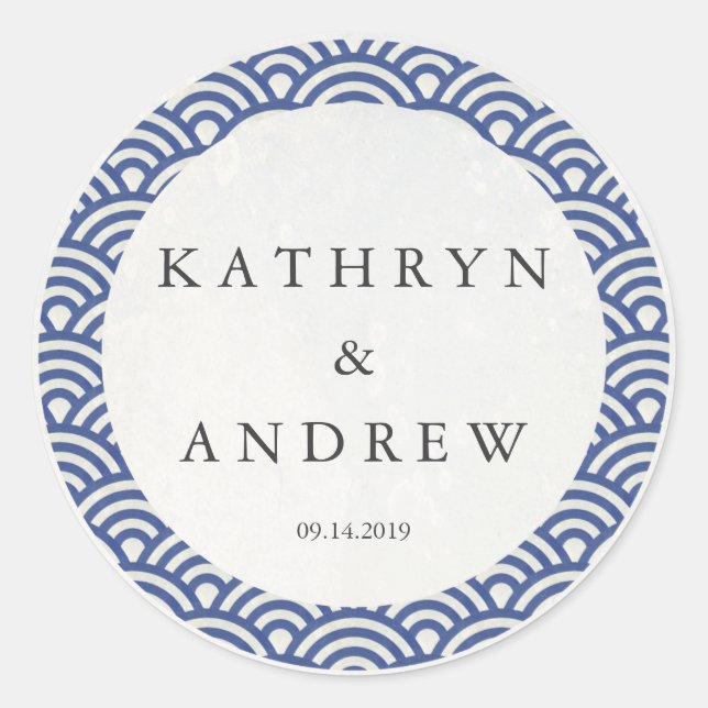 Adesivo Redondo Seigaiha Japonês Onda Nomes Personalizados+Casamen (Frente)
