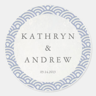 Adesivo Redondo Seigaiha Japonês Onda Nomes Personalizados+Casamen
