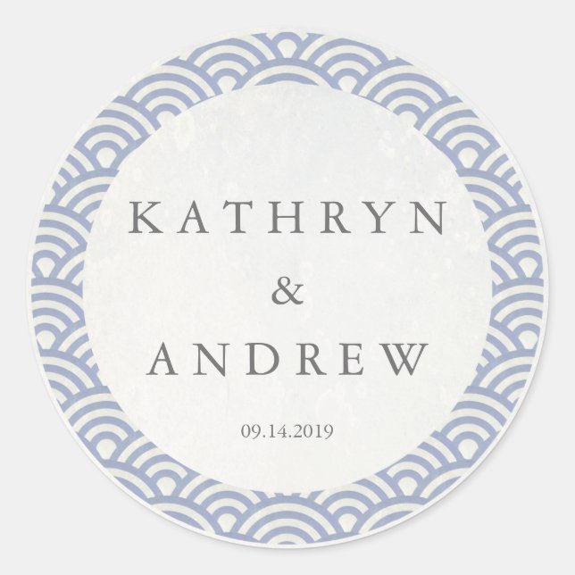 Adesivo Redondo Seigaiha Japonês Onda Nomes Personalizados+Casamen (Frente)