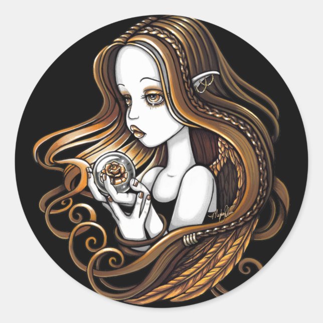 Adesivo Redondo "Seika" Amber Rosa Crystal Ball Angel Stickers (Frente)