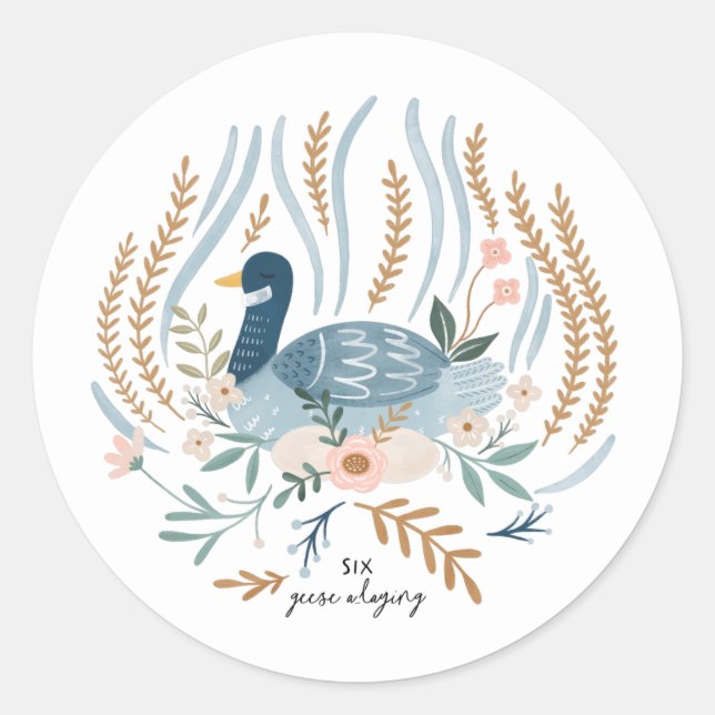 Adesivo Redondo Seis gansos jogando 12 dias de folga de Natal (Frente)