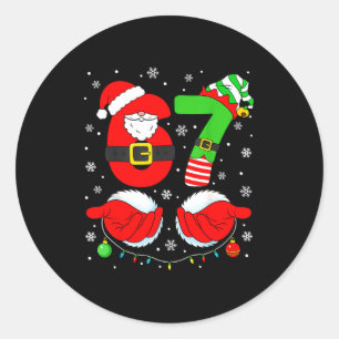 Adesivo Redondo Seis Sete 67 Meme 6 7 Elfo Natal Pai Natal Camisa 
