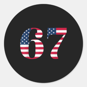 Adesivo Redondo Seis Sete 67 Meme Engraçado Bandeira Americana Hal