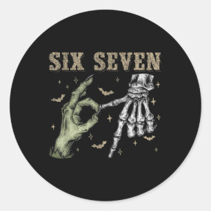 Adesivo Redondo Seis Sete 6 7 Halloween 67 Assustador Esqueleto Mo
