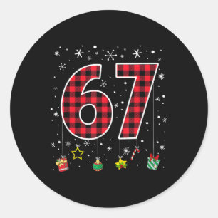Adesivo Redondo Seis Sete 6 7 Meme 67 Natal Xadrez Vermelho Xm Div