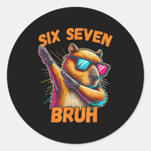 Adesivo Redondo Seis Sete Bruh 67 Capivara Vintage Engraçado Prese