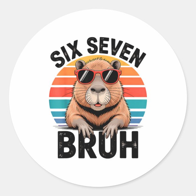 Adesivo Redondo Seis Sete Bruh 6 7 Meme Engraçado Capybara 6 7  (Frente)