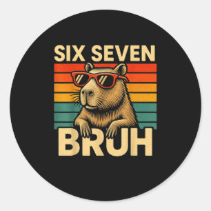 Adesivo Redondo Seis Sete Bruh Capivara Retro Vintage Engraçado 67