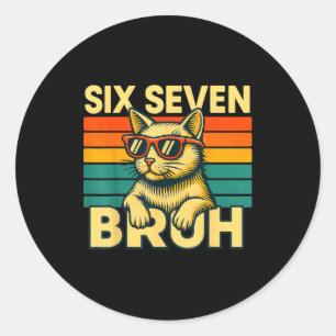 Adesivo Redondo Seis Sete Bruh Gato Retro Vintage Engraçado 67 Mem