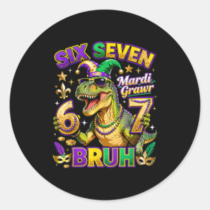 Adesivo Redondo Seis Sete Bruh Mardi Gras 67 Meme de Jacaré _1