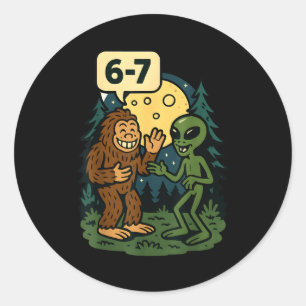 Adesivo Redondo Seis Sete Divertido Pé Grande E Alien 67 Meme Vira
