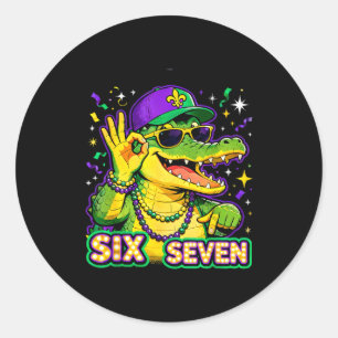 Adesivo Redondo Seis Sete Mardi Gras Jacaré Engraçado 67 Meme Cita