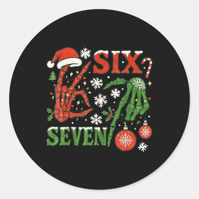 Adesivo Redondo Seis Sete Meme Natal 6-7 Esqueleto de Natal Ha (Frente)