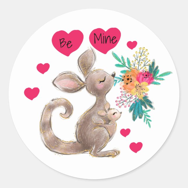 Adesivo Redondo Seja a minha mãe e o bebê Kangaroo Sticker (Frente)