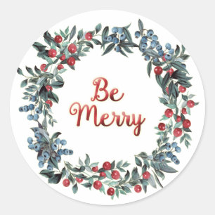 Adesivo Redondo Seja feliz! Morangos festivos de Natal