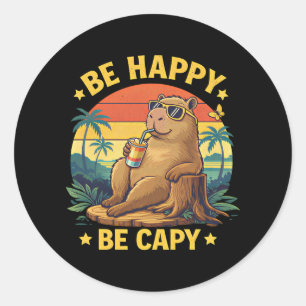 Adesivo Redondo Seja Feliz Seja Capivara Meme Divertido