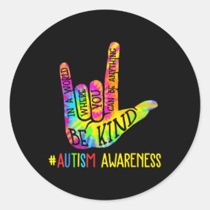 Adesivo Redondo Seja gentil com o símbolo do amor Autismo Awarene