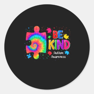 Adesivo Redondo Seja gentil com peças de Quebra-cabeça Tie Dye Awa