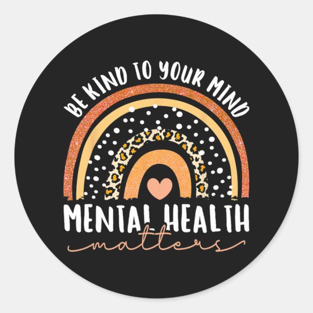 Adesivo Redondo Seja gentil com sua mente Leopard Rainbow Mental H (Frente)