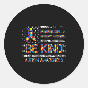 Adesivo Redondo Seja gentil consciência do autismo bandeira americ