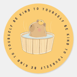 Adesivo Redondo Seja gentil, Kawaii Capybara, Gift Sticker