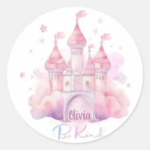 Adesivo Redondo Seja gentil no Palácio da Nuvem Rosa personalizáve