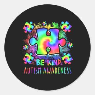 Adesivo Redondo Seja Gentil Peças de Puzzle Tie Dye Mês de Conscie