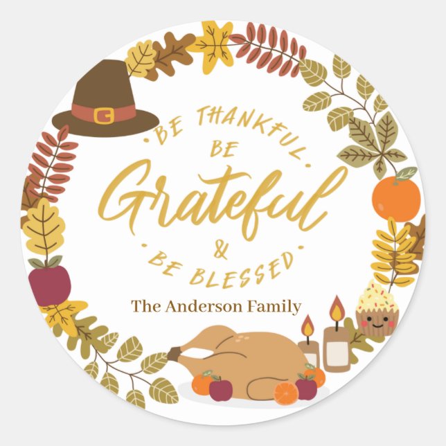Adesivo Redondo seja grato e seja abençoado (Frente)