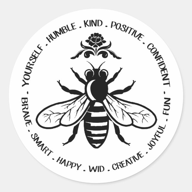 Adesivo Redondo Seja humilde, divertido, feliz, feliz, feliz (Frente)