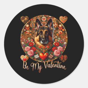 Adesivo Redondo Seja Meu Namorado Cachorro Flor Coração Vermelho D
